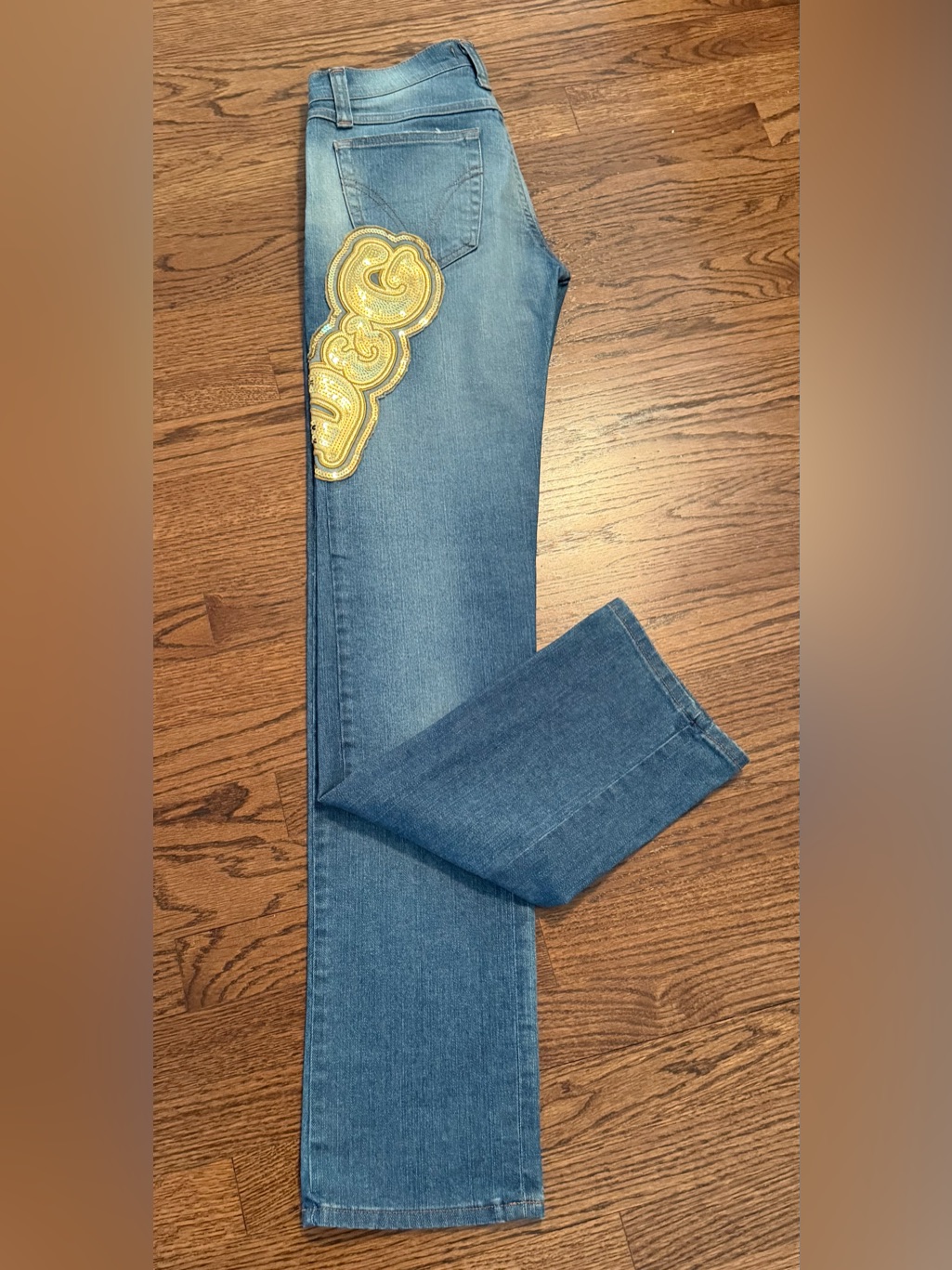 Dolce & Gabbana Blue Straight-Leg Jeans With Gold Embroidered Patch